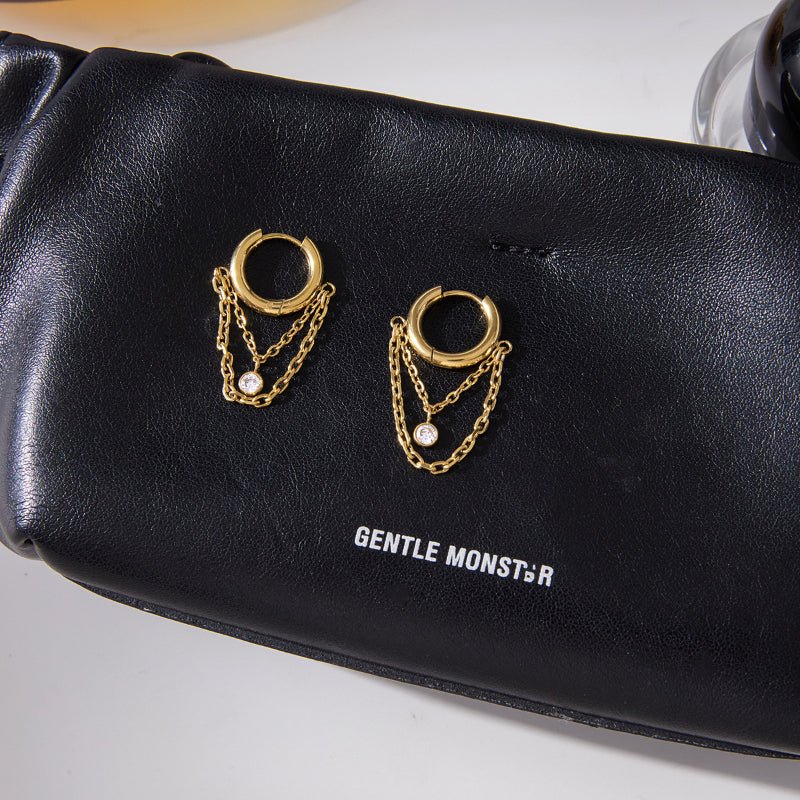 European American Stainless Steel Zircon Tassel Hoop Earrings Exaggerated High Grade Studs Ear Cuffs Titanium Steel Cross Border Jewelry