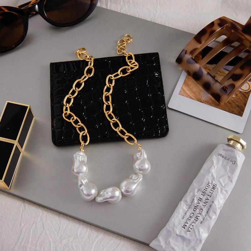 Titanium Steel Imitation Baroque Pearl Necklace Light Luxury Clavicle Chain Non Fading Stainless Steel Jewelry Premium Cross Border