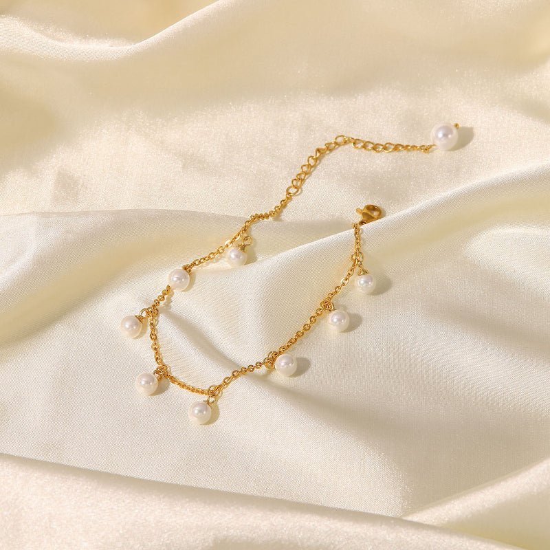European INS Influencer Style New Women Fashion Anklet 18K Gold Pearl Tassel Pendant Jewelry Versatile For Women