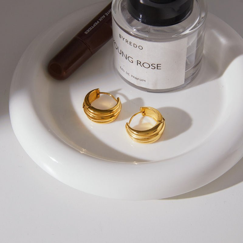 European American Stainless Steel Plain Gold Hoop Earrings Light Luxury High Grade Minimalist Ear Clips Titanium Steel Cross Border Jewelry