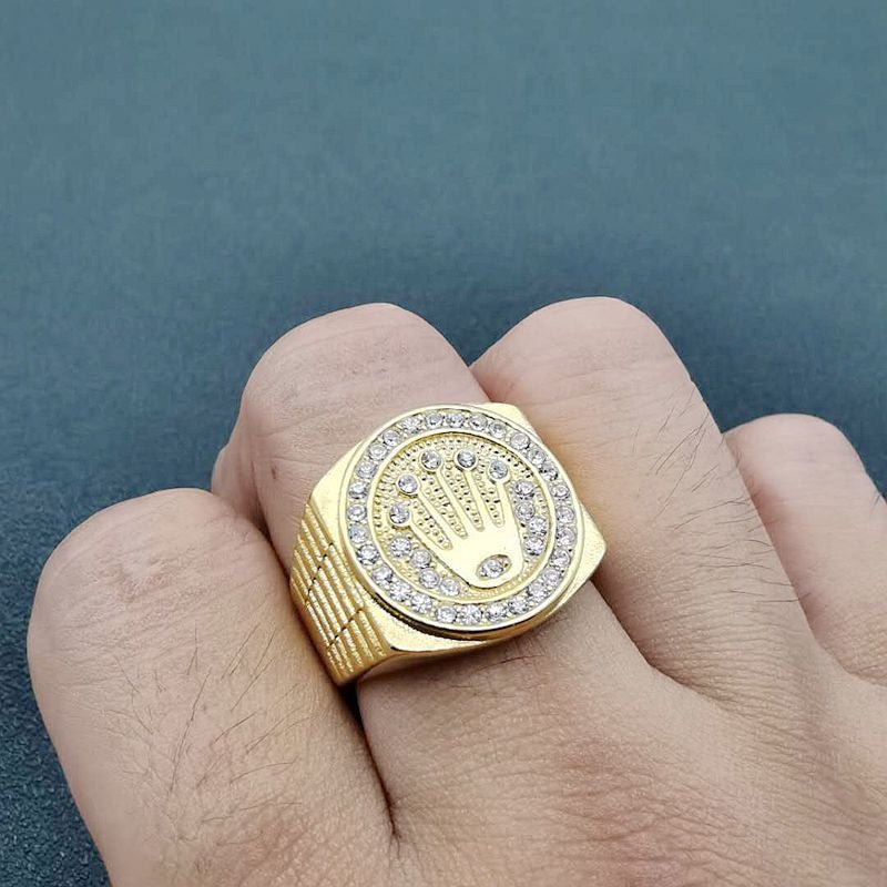 European and American New Stainless Steel Crown Three Beads Ring Hip Hop Night Club Hiphop Titanium Steel Men Ring Finger Ring