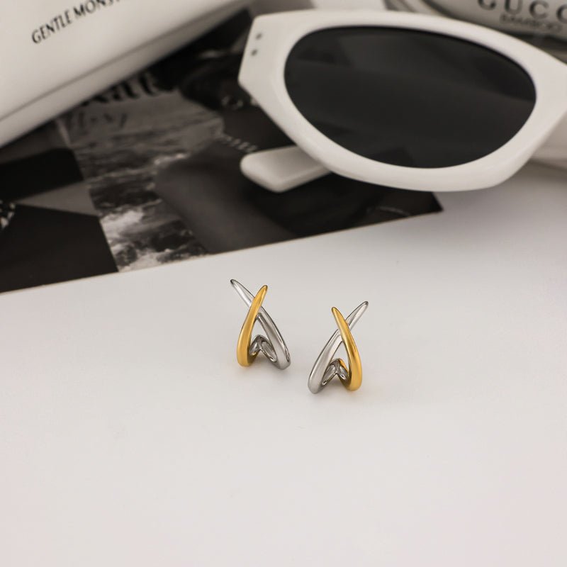 Color Block Line Stainless Steel Stud Earrings For Women Non Fading Titanium Steel Fashion Jewelry