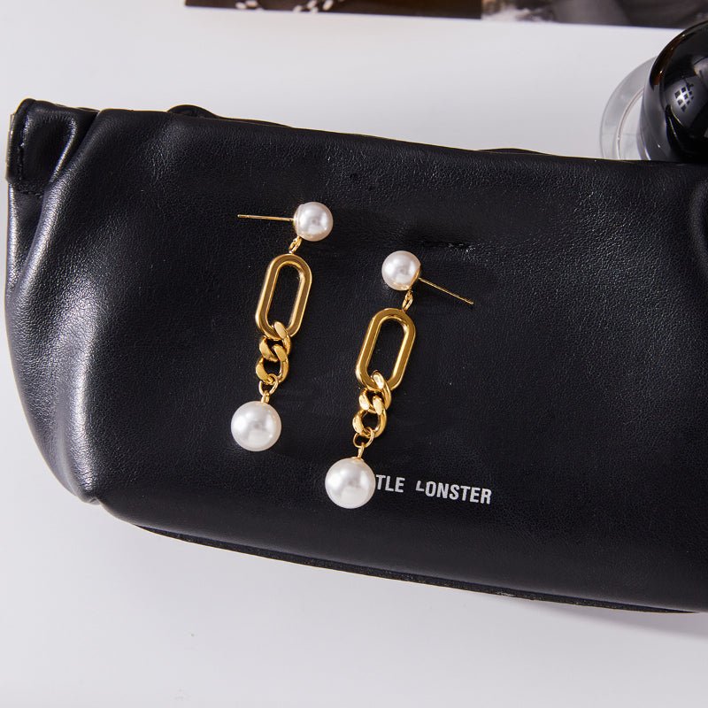 Titanium Steel Stud Earrings Niche Premium Faux Pearl Dangle Earrings Non Fading Ear Jewelry Stainless Steel Jewelry Cross Border