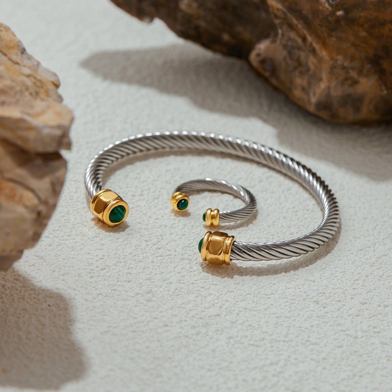 European American Natural Stone Stainless Steel Open Bracelet Non Fading Jewelry Light Luxury Premium Titanium Steel Jewelry Cross Border