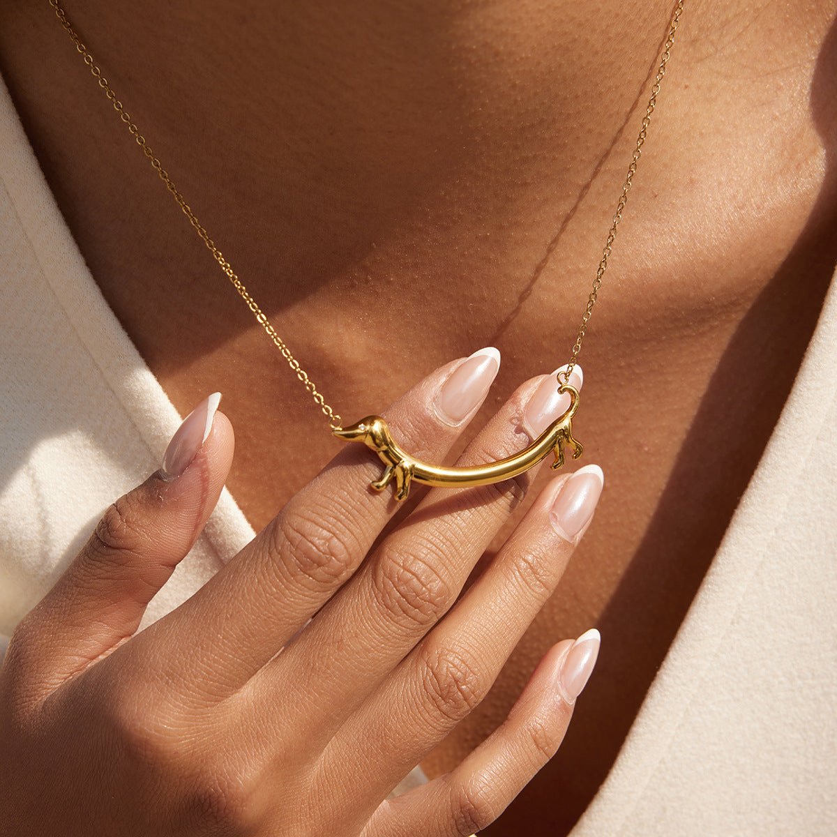 Light Luxury Titanium Steel Dachshund Necklace for Women Dainty Layered Stainless Steel Choker Tarnish-Free Valentine's Day Cross-Border Jewelry