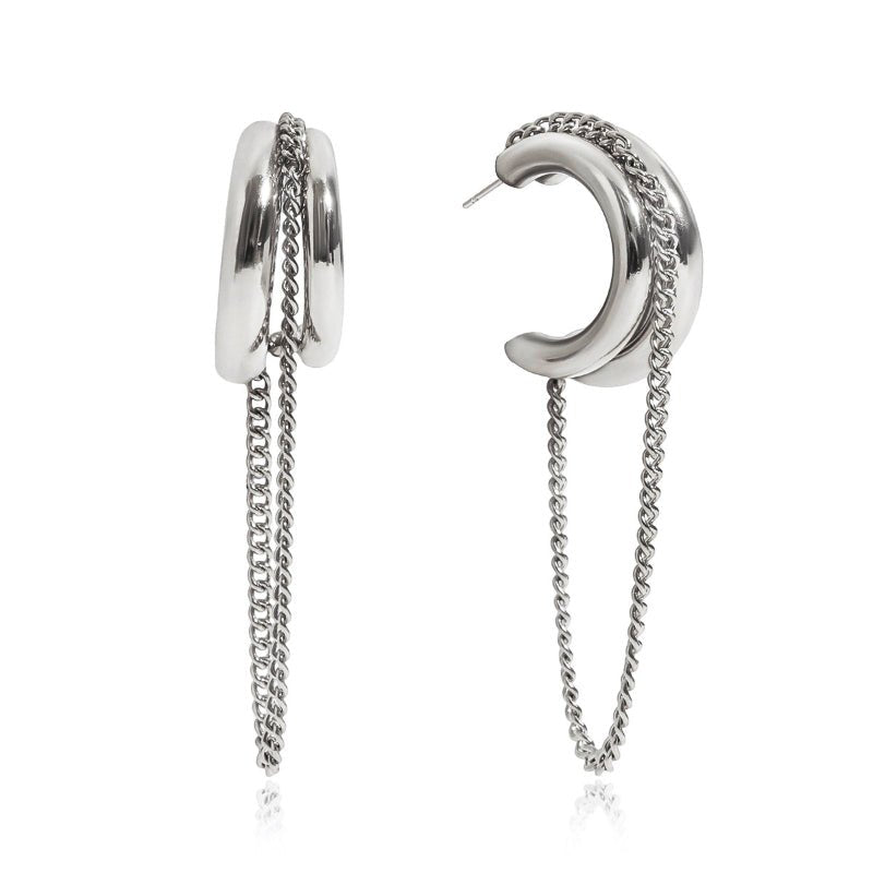 European American Stainless Steel Tassel Earrings Light Luxury High Grade Titanium Steel Stud Earrings Non-Fading Cross Border Jewelry For Women