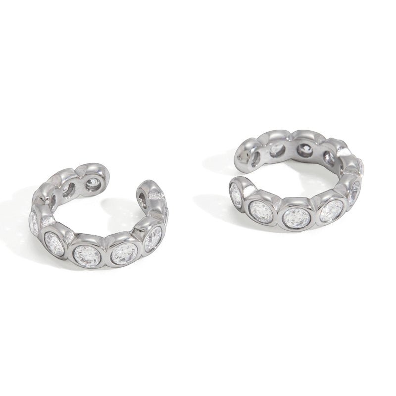 European American Stainless Steel Zircon Stud Earrings Minimalist High Grade Light Luxury Earrings Ear Cuffs Titanium Steel Cross Border Jewelry For Women