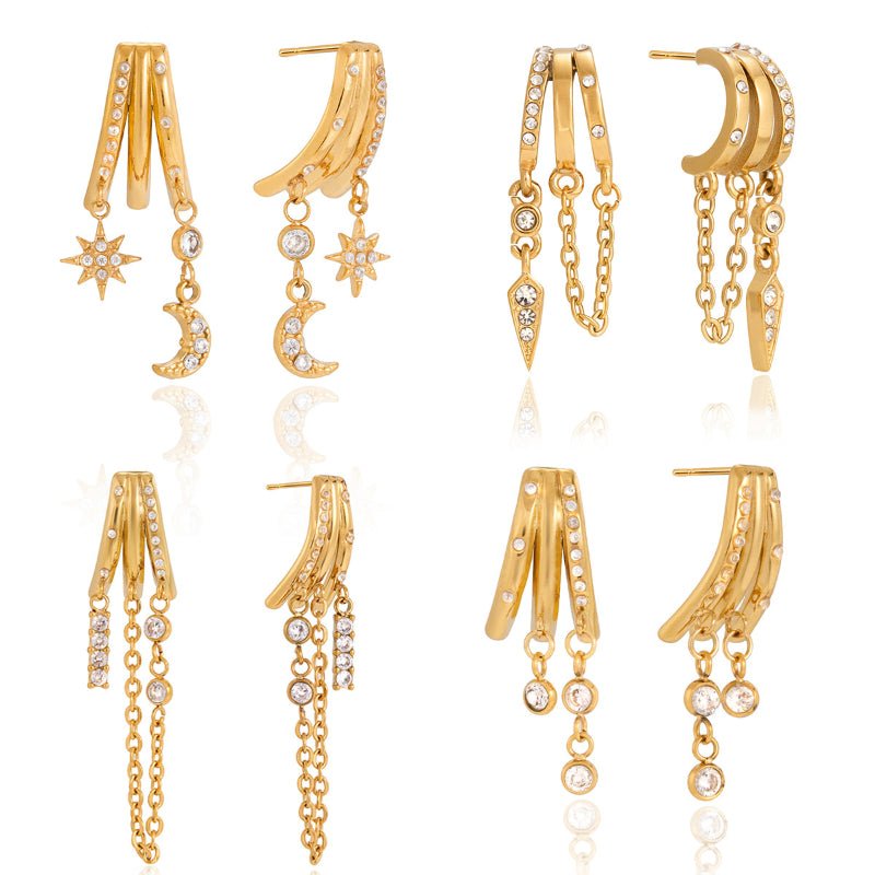 European American Stainless Steel Tassel Earrings Cartilage Studs Titanium Steel Earrings Non Fading Cross Border Jewelry Tassel Pearl