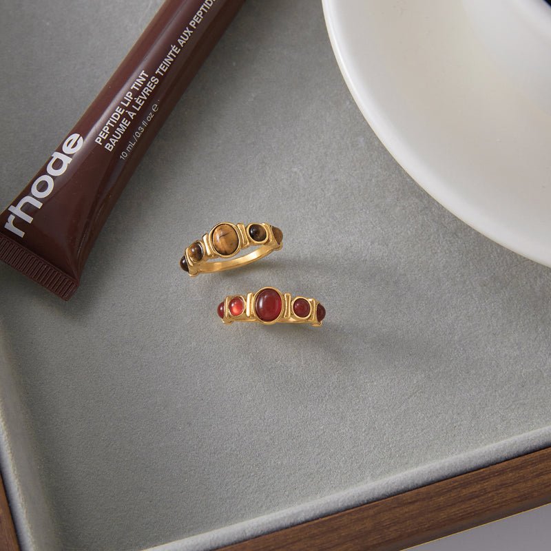 Tiger Eye Titanium Steel Ring Tarnish-Free Band Stainless Steel Agate Jewelry High-End Cross-Border Rings for Women