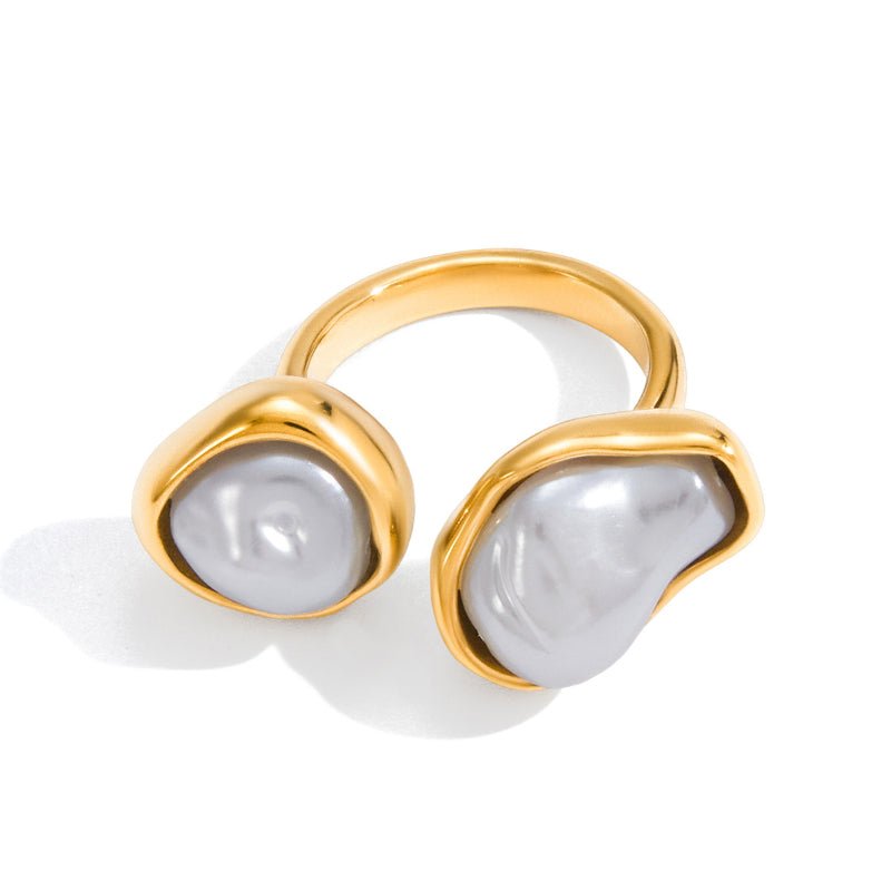 Imitation Baroque Pearl Ring Titanium Steel Non Fading Jewelry Light Luxury Premium Stainless Steel Autumn Winter Women Accessories