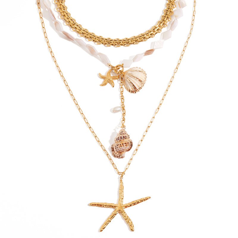 Titanium Steel Conch Freshwater Pearl Necklace Women Light Luxury Premium Clavicle Chain Cross Border Hot Sale Stainless Steel Jewelry