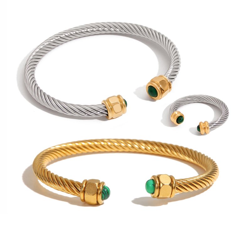 European American Natural Stone Stainless Steel Open Bracelet Non Fading Jewelry Light Luxury Premium Titanium Steel Jewelry Cross Border