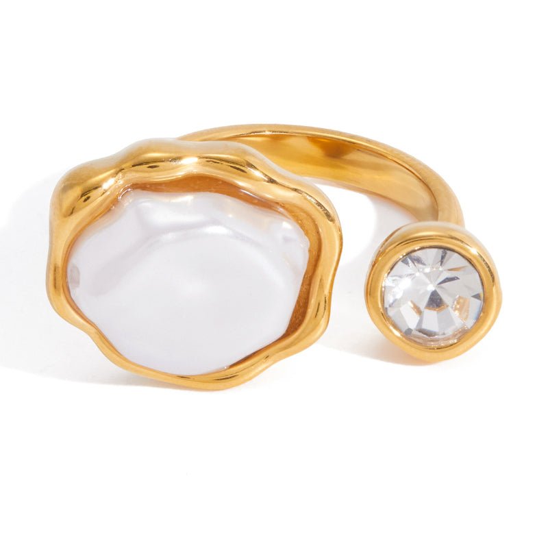 Stainless Steel Resin Pearl Ring Niche Premium 18K Gold Non Fading Ring Titanium Steel Cross Border Jewelry