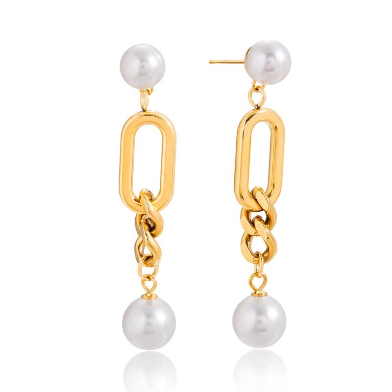 Titanium Steel Stud Earrings Niche Premium Faux Pearl Dangle Earrings Non Fading Ear Jewelry Stainless Steel Jewelry Cross Border