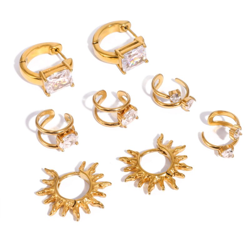 European American Stainless Steel Zircon Earrings Light Luxury High Grade Ear Cuffs No Piercing Titanium Steel Cross Border Jewelry