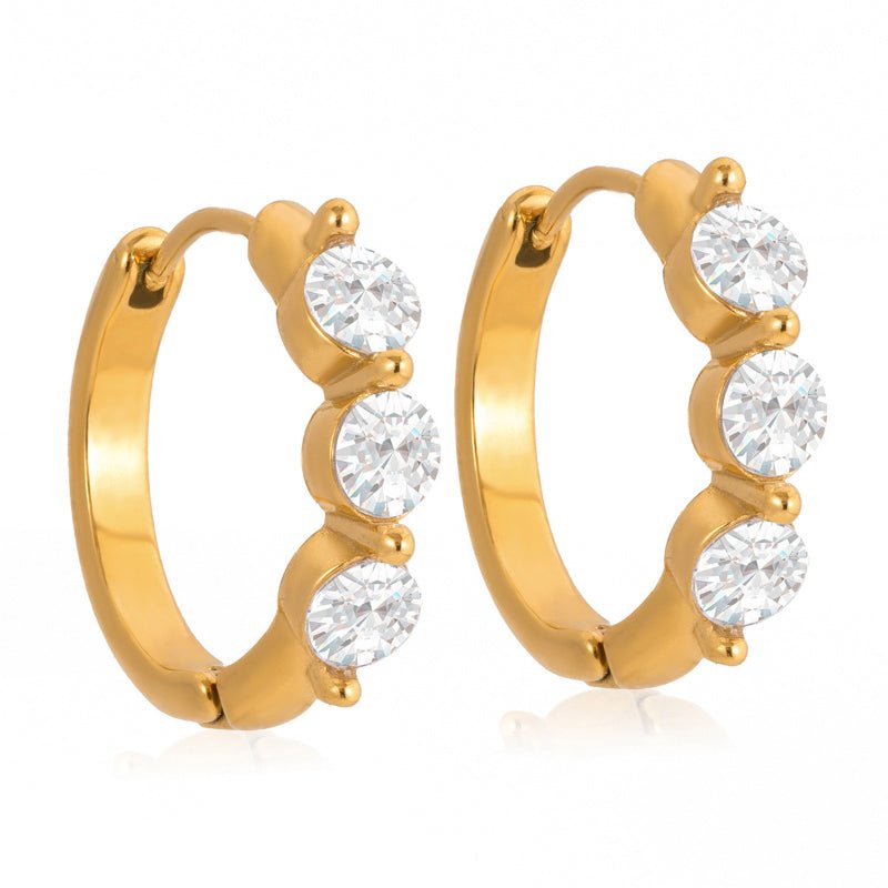 European American Stainless Steel Zircon Earrings Light Luxury High Grade Hoop Earrings Ear Buckles Titanium Steel Gold Plated Jewelry Cross Border