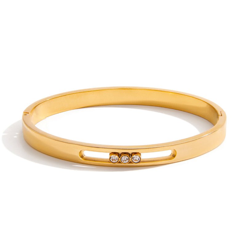 Titanium Steel White Crystal Moveable Gold Bangle Non Fading Jewelry Light Luxury High End Stainless Steel Cross Border Jewelry