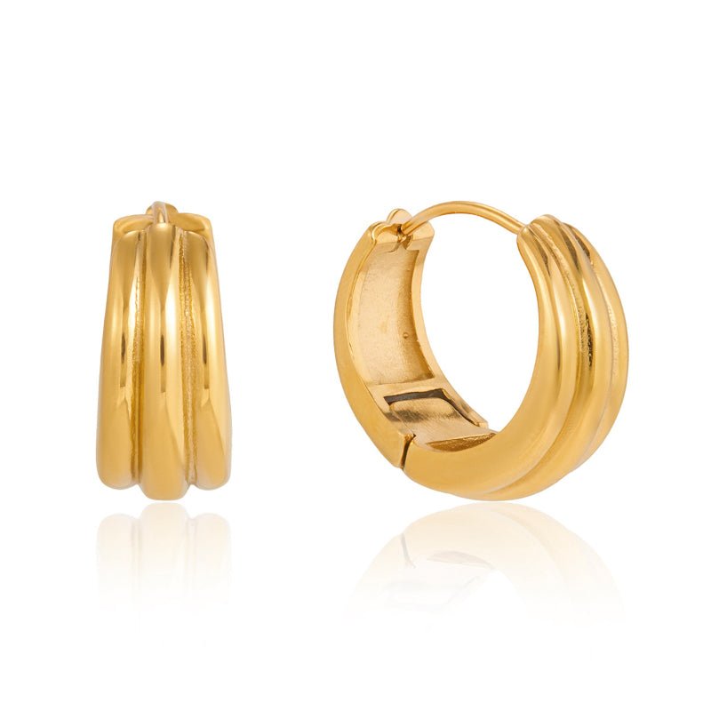 European American Stainless Steel Plain Gold Hoop Earrings Light Luxury High Grade Minimalist Ear Clips Titanium Steel Cross Border Jewelry