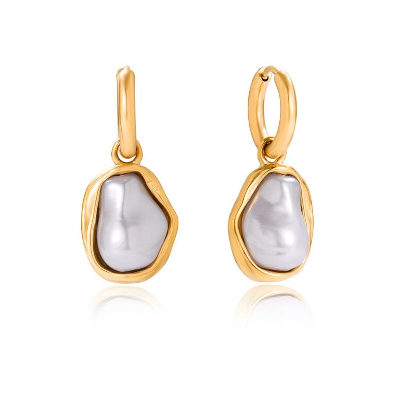 European American Stainless Steel Imitation Baroque Pearl Earrings Light Luxury Premium Titanium Steel Women Jewelry Non Fading Ear Buckles