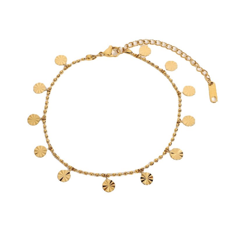 European American INS Influencer Style 18K Gold Plated 316L Stainless Steel Anklet Beaded Flower Disc Pendant Anklet For Women Fashion Jewelry