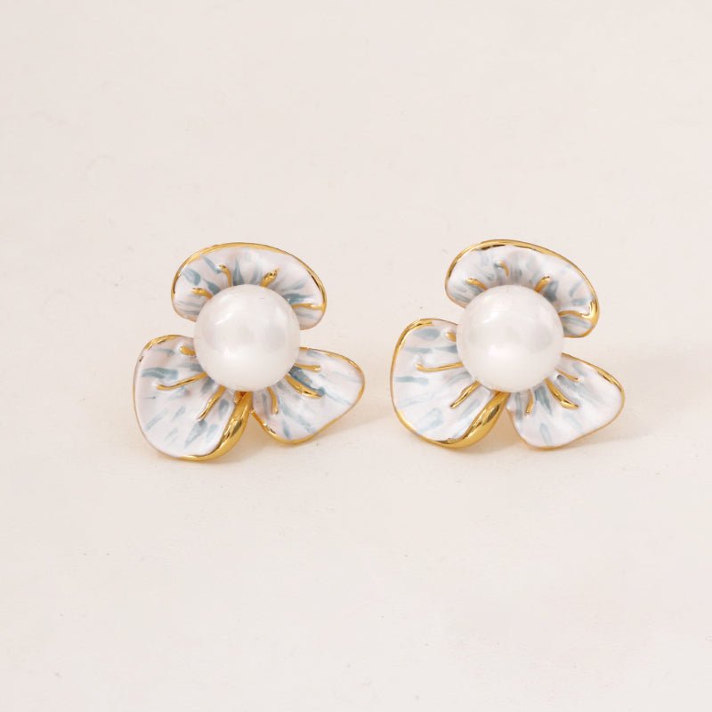 Luxury Enamel Drip Pearl Flower Stud Earrings Fashion Fresh Sweet Elegant Fairy Style Gentle Romantic Earrings