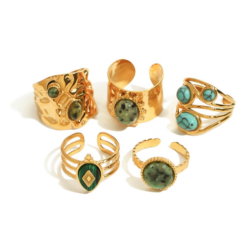 European American Stainless Steel Natural Stone Turquoise Ring Premium Niche Finger Ring Titanium Steel Jewelry Cross Border Ring