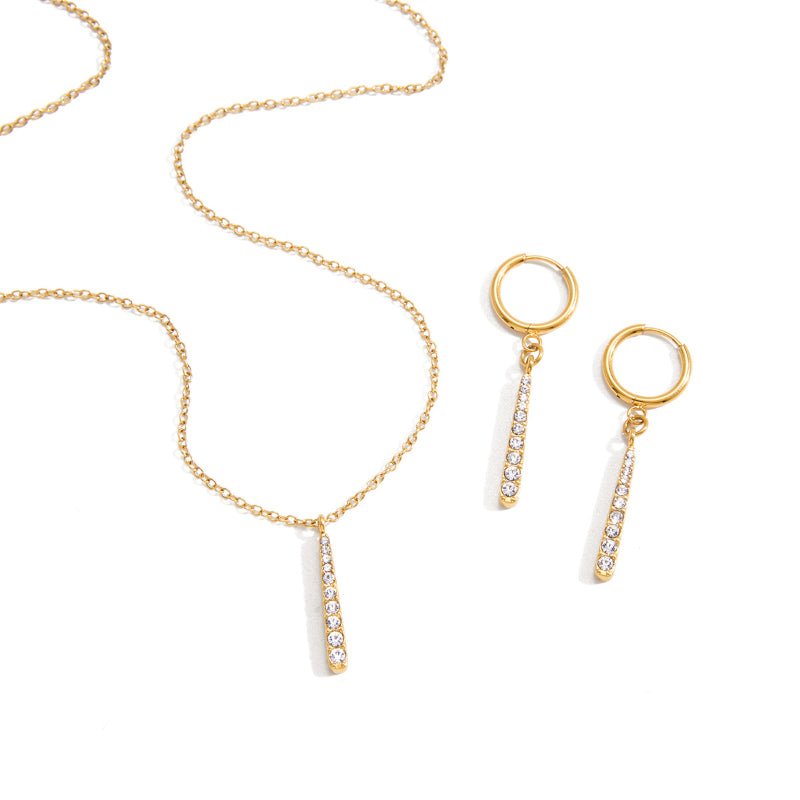 European American Titanium Steel Zircon Necklace Light Luxury Niche Jewelry For Women Non Fading Stainless Steel Earrings Cross Border Earrings