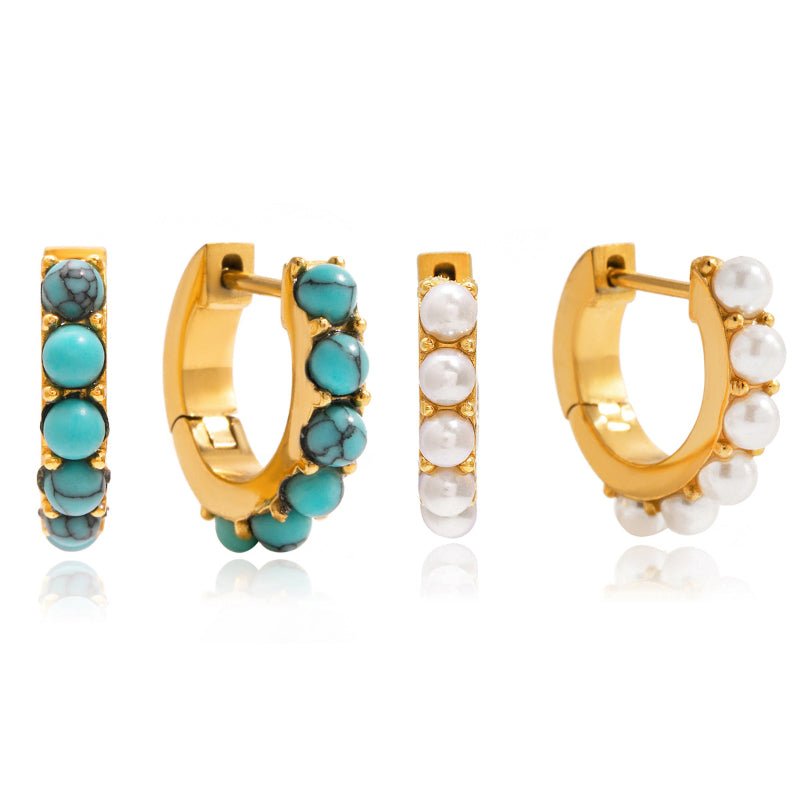 Titanium Steel Faux Pearl Earrings Light Luxury Premium Earrings Blue Turquoise Hoop Earrings Stainless Steel Women Jewelry Non Fading