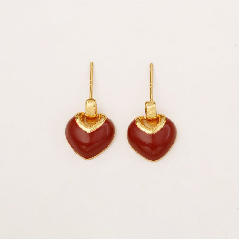 Ankola Red Enamel Drip Heart Stud Earrings Simple Fashion Luxury New Year Festive Jewelry Sweet Heart Necklace