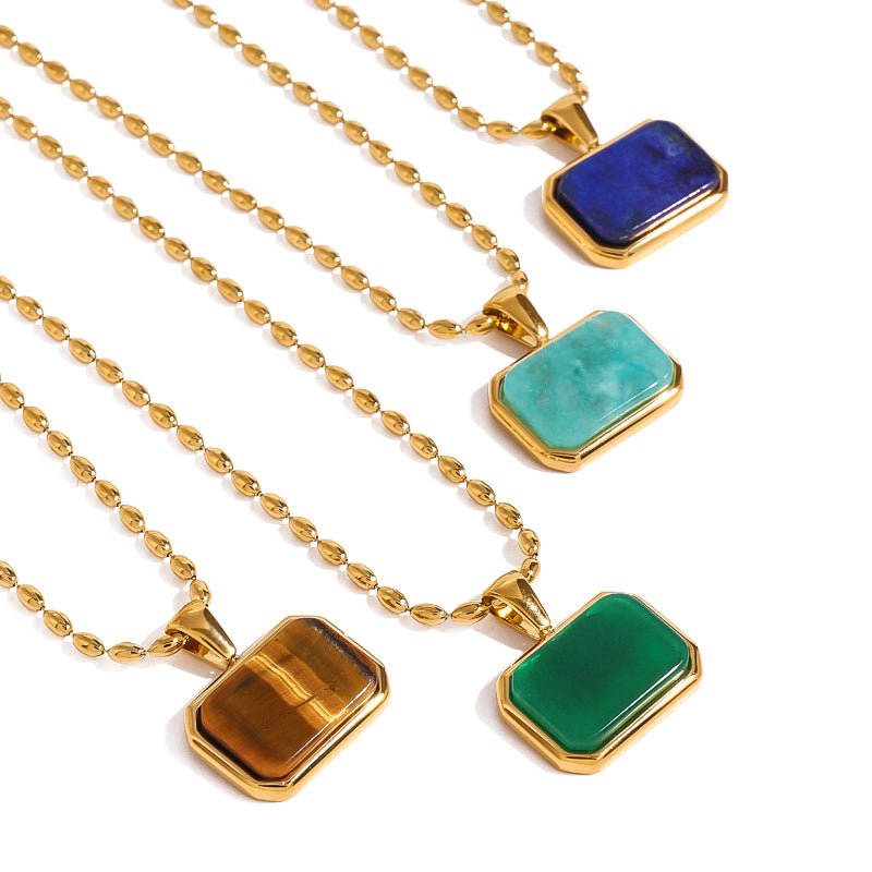 European American Stainless Steel Geometric Tiger Eye Natural Stone Pendant Necklace Niche Light Luxury Design Jewelry Internet Famous