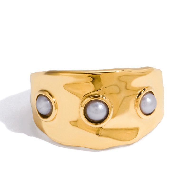 Faux Pearl Titanium Steel Ring Non Fading Jewelry Niche Light Luxury Ring Stainless Steel Jewelry Premium Cross Border