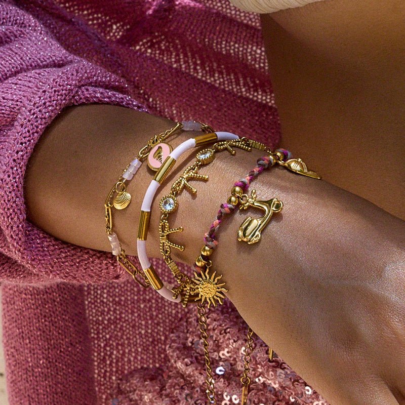 Letter Fruit Stainless Steel Pearl Bracelet Light Luxury High-End Tarnish-Free Titanium Steel Stackable Hand Jewelry Cross-Border for Women