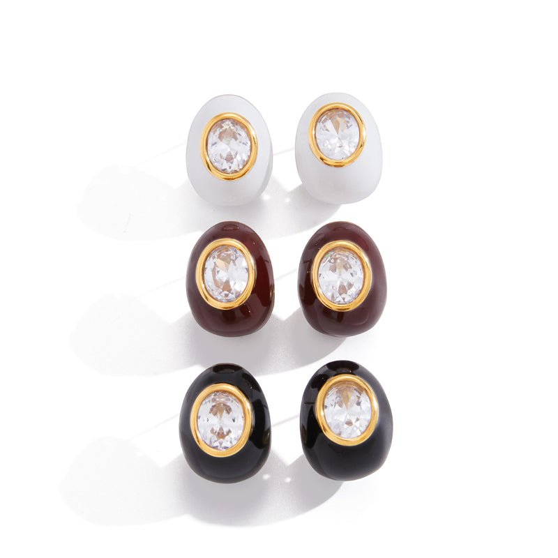 Stainless Steel Enamel Zircon Water Drop Stud Earrings Light Luxury High Grade Minimalist Earrings Titanium Steel European American Cross Border Jewelry