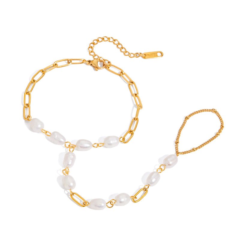 European American Stainless Steel Freshwater Pearl Linked Ring Bracelet Light Luxury Premium Jewelry For Women Non Fading Titanium Steel Bracelet