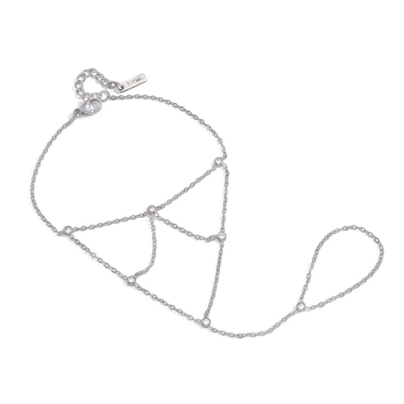 High Grade Stainless Steel Finger Connected Bracelet Light Luxury Minimalist Women's INS Korean Style Hand Jewelry Titanium Steel Cross Border Jewelry