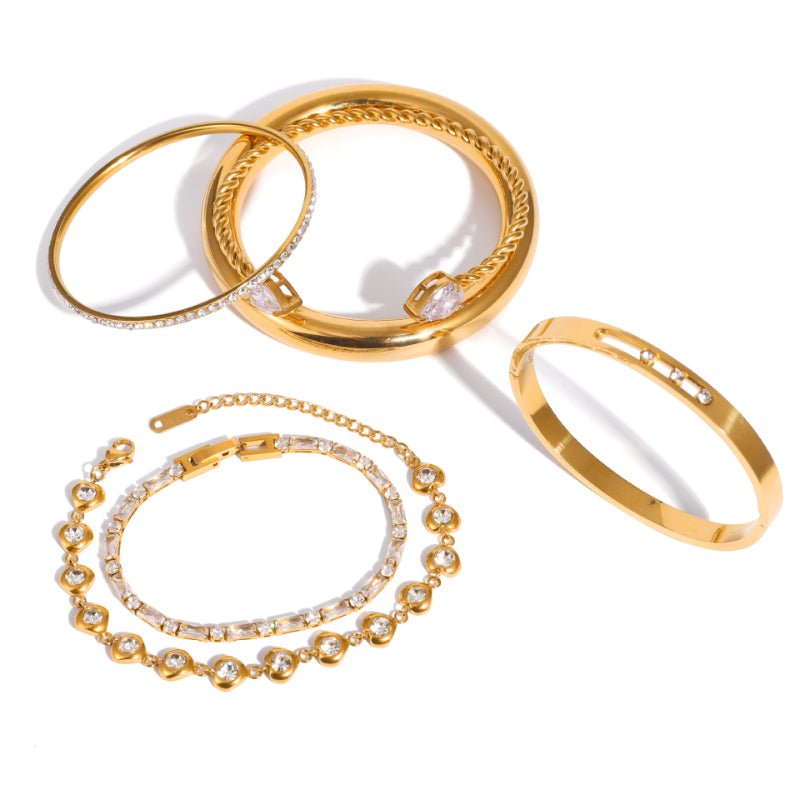 European American Stainless Steel Zircon Bracelet Light Luxury High Grade 18K Gold Plated Bangle Non Fading Titanium Steel Cross Border Jewelry