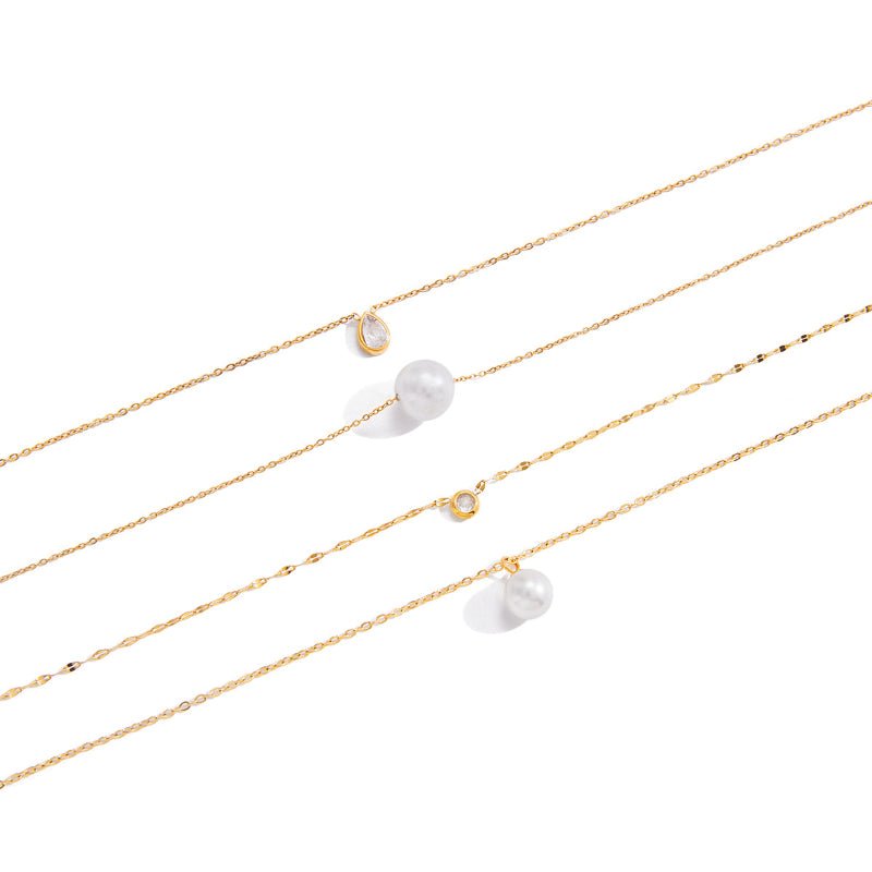 Titanium Steel Faux Pearl Necklace Light Luxury Premium Clavicle Chain Stainless Steel European American Jewelry Cross Border Zircon Jewelry