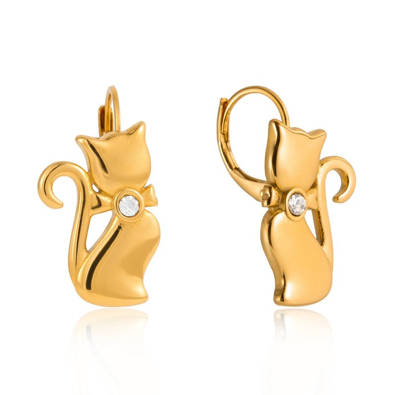 European American Pet Inspired Stainless Steel Cat Earrings Light Luxury High Grade Ear Clips Titanium Steel Cross Border Jewelry