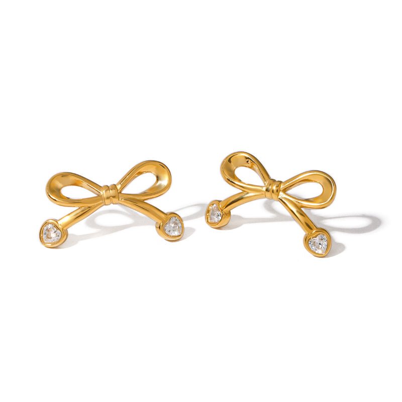 Stainless Steel Bow Love Zircon Stud Earrings Light Luxury High End Ear Cartilage Piercing Titanium Steel Cross Border Jewelry