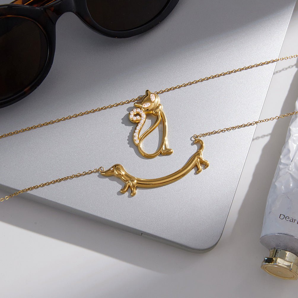Light Luxury Titanium Steel Dachshund Necklace for Women Dainty Layered Stainless Steel Choker Tarnish-Free Valentine's Day Cross-Border Jewelry
