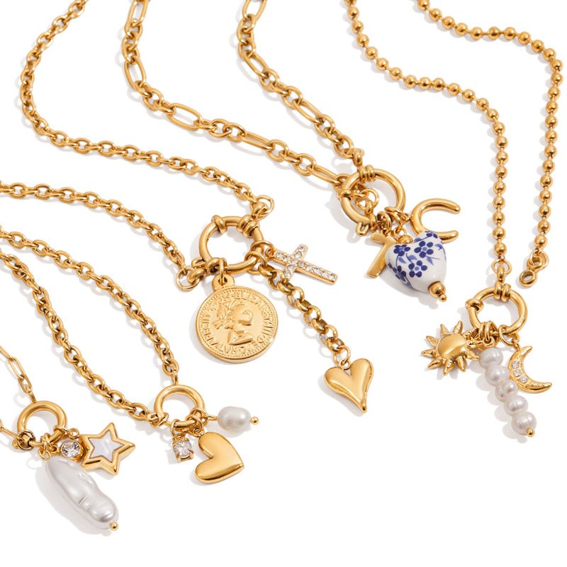 European American Titanium Steel Freshwater Pearl Necklace Light Luxury Premium Jewelry Non Fading Stainless Steel Cross Border