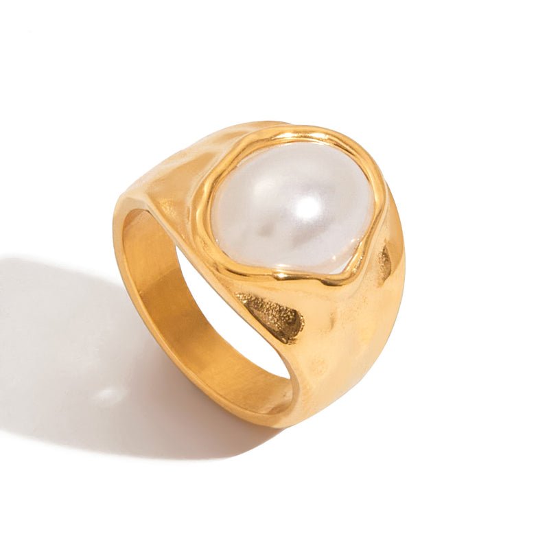 Faux Pearl Ring Titanium Steel Non Fading Jewelry Cross Border Hot Selling Stainless Steel Women Premium Rings