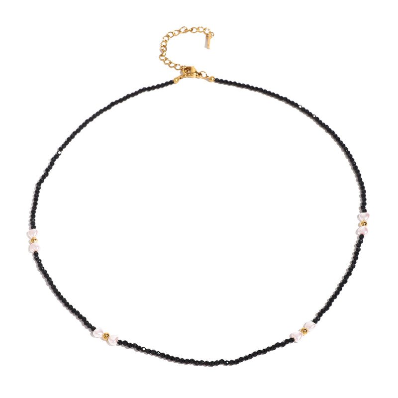 European American Stainless Steel Black Bead Love Heart Pearl Necklace Premium Clavicle Chain Titanium Steel Jewelry Cross Border
