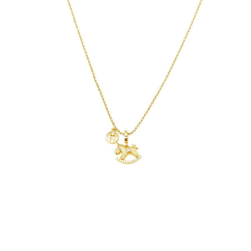 Get Rich Soon Lucky Pony Pendant Necklace Real Gold Plated Niche Design Clavicle Chain Trendy Necklace