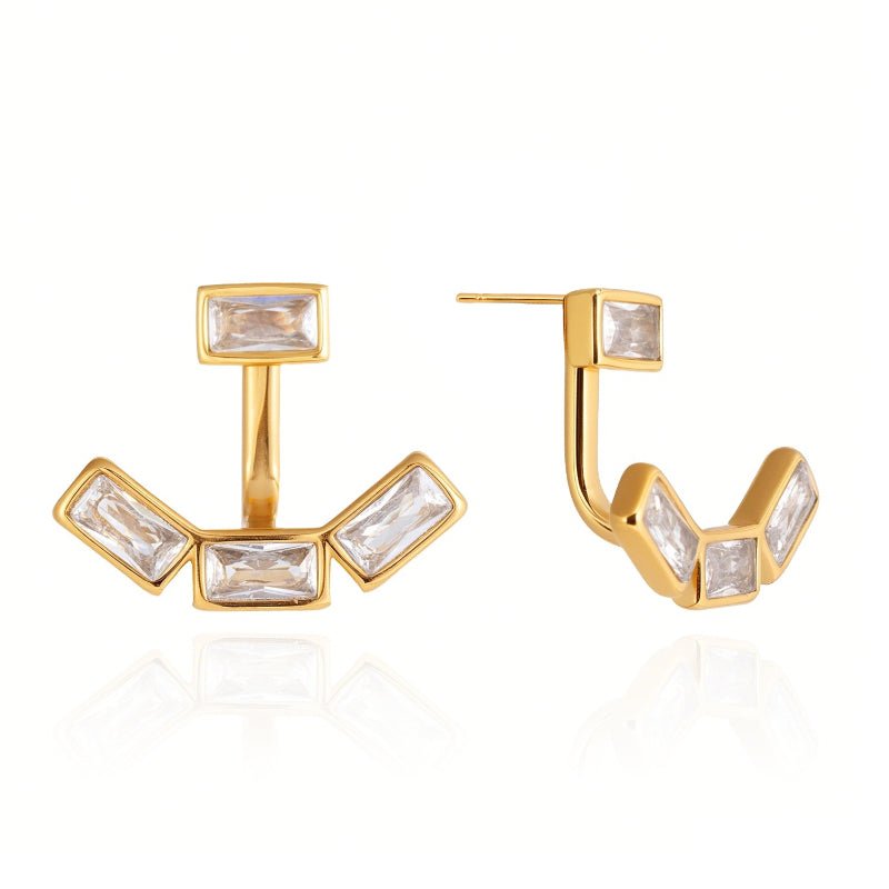 Cross Border Stainless Steel Front Back Zircon Earrings Light Luxury High Grade Minimalist Stud Earrings Titanium Steel Earrings European American Jewelry