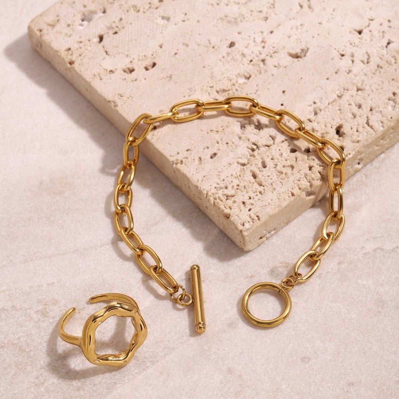 European American Stainless Steel Jewelry Set Titanium Steel Tarnish-Free Zircon Bangle Ring Earrings Women's High-End Accessories