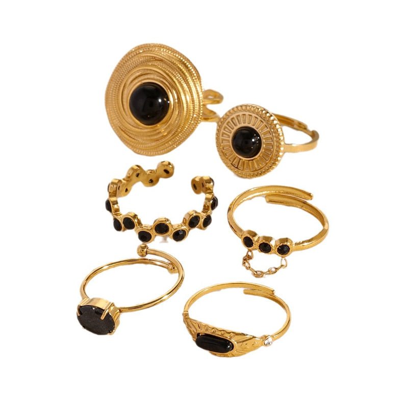 European American Stainless Steel Black Onyx Ring Premium Natural Stone Finger Ring Titanium Steel Jewelry Cross Border Rings