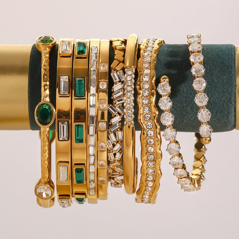 European American Stainless Steel Zircon Bracelet High-End INS Open Bangle Titanium Steel Hand Jewelry Cross-Border Fashion Bracelet for Women