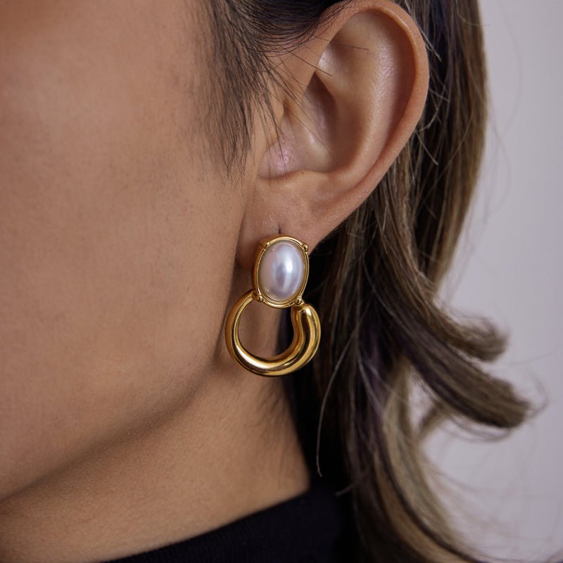 European American Titanium Steel Faux Pearl Stud Earrings Light Luxury High-End Tarnish-Free Stainless Steel Cross-Border Ear Jewelry