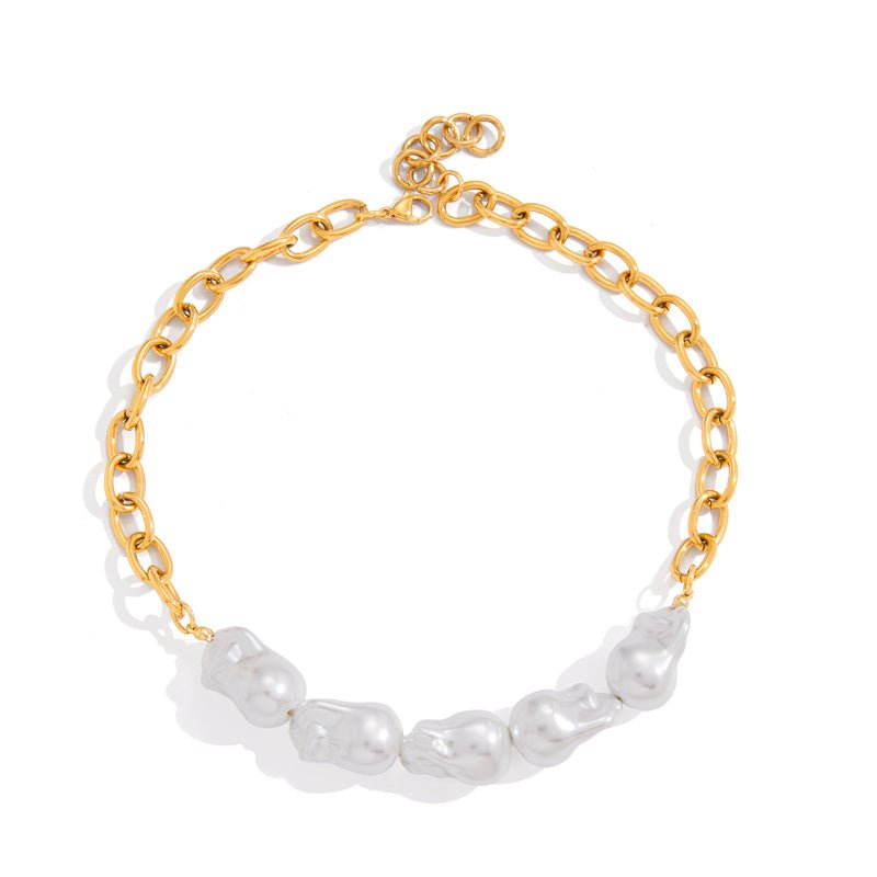 Titanium Steel Imitation Baroque Pearl Necklace Light Luxury Clavicle Chain Non Fading Stainless Steel Jewelry Premium Cross Border